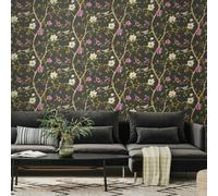 Hoopla Walls Bird Song - Plum & Noir 10m Wallpaper