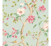 Hoopla Walls Bird Song - Seafoam & Rose 10M Wallpaper