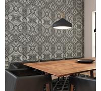 Hoopla Walls Black Ogee Damask Smooth Matt Wallpaper