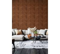 Hoopla Walls Chevron Slat - Walnut 10m Wallpaper in Brown Hoopla Walls Brown 10m