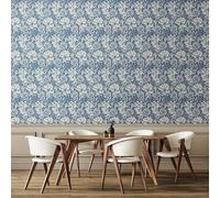 Hoopla Walls Chrysanthemum - Indigo Blue 10m Wallpaper - Indigo Blue