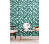 Hoopla Walls Chunky Flower Matt Wallpaper in Teal Hoopla Walls Teal