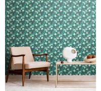 Hoopla Walls Chunky Flower - Teal Blue 10m Wallpaper