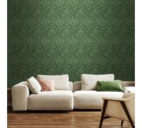 Hoopla Walls Damask Trail - Forest Green 10m Wallpaper