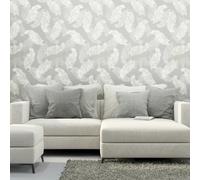 Hoopla Walls Feathers - Grey 10m Wallpaper - Grey