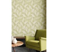 Hoopla Walls Feathers Matt Wallpaper in Dark Olive Hoopla Walls Dark Olive