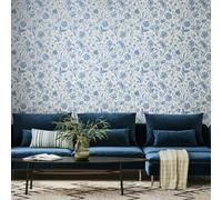 Hoopla Walls Floral Toile - Royal Blue 10m Wallpaper