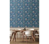 Hoopla Walls Honeysuckle Leaf Trail Matt Wallpaper in Dark Blue Hoopla Walls Dark Blue