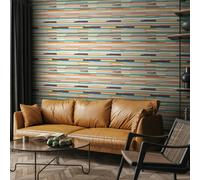 Hoopla Walls Horizontal Stripe - Orange & Blue 10m Wallpaper - Orange & Blue