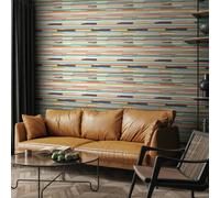 Hoopla Walls Horizontal Stripe Orange Blue Wallpaper