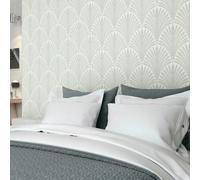 Hoopla Walls Leaf Fan - Grey 10m Wallpaper - Grey
