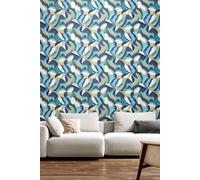 Hoopla Walls Leafy Patchwork Matt Wallpaper in Blue Hoopla Walls Blue