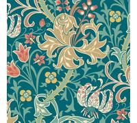 Hoopla Walls Lily Ogee Teal Smooth Matt Wallpaper