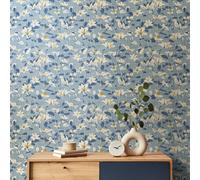 Hoopla Walls Lino Leaves - Soft Navy 10M Wallpaper
