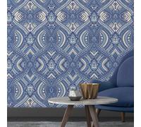 Hoopla Walls Navy Blue Ogee Damask Smooth Matt Wallpaper