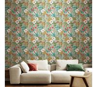 Hoopla Walls Oasis - Coral & Teal 10m Wallpaper