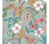 Hoopla Walls Oasis Coral & Teal Smooth Matt Wallpaper