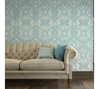 Hoopla Walls Ogee Damask - Duck Egg Blue 10m Wallpaper - Duck Egg Blue