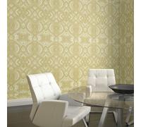 Hoopla Walls Ogee Damask - Gold 10m Wallpaper - Gold