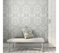 Hoopla Walls Ogee Damask - Grey 10m Wallpaper - Grey