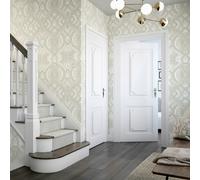 Hoopla Walls Ogee Damask - Natural 10m Wallpaper - Natural