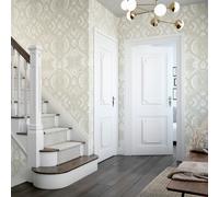 Hoopla Walls Ogee Damask Natural Wallpaper