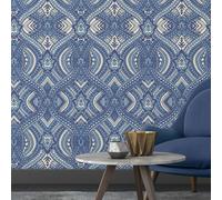 Hoopla Walls Ogee Damask - Navy Blue 10m Wallpaper - Navy Blue
