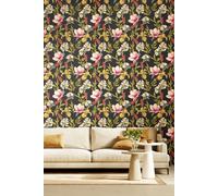 Hoopla Walls Orchid Bloom Matt Wallpaper in Black Hoopla Walls Black