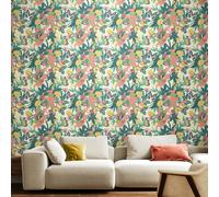 Hoopla Walls Paradise - Apricot & Jade 10m Wallpaper