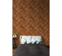 Hoopla Walls Parquet- Walnut 10m Wallpaper in Brown Hoopla Walls Brown 10m