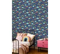 Hoopla Walls Rainbow Love 10m Matt Wallpaper in Blue Hoopla Walls Blue