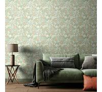 Hoopla Walls Seaweed Garden - Sage & Apricot 10m Wallpaper - Sage & Apricot