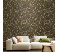 Hoopla Walls Springtime Meadow - Charcoal & Coral 10m Wallpaper