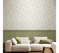 Hoopla Walls Tongue And Groove Floral Toile- Sage (10M Wallpaper)
