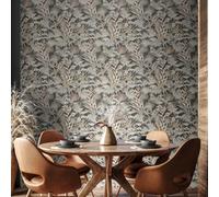 Hoopla Walls Tropical Canopy - Charcoal & Stone 10M Wallpaper