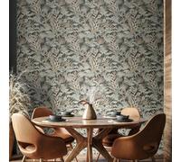 Hoopla Walls Tropical Canopy - Charcoal & Stone 10m Wallpaper