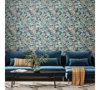Hoopla Walls Tropical Canopy - Teal & Navy 10M Wallpaper