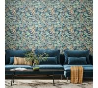 Hoopla Walls Tropical Canopy - Teal & Navy 10m Wallpaper
