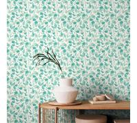 Hoopla Walls Watercolour Leaves - Aqua & Chalk 10M Wallpaper