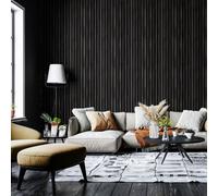 Hoopla Walls Wood Slat - Charcoal (10M Wallpaper)