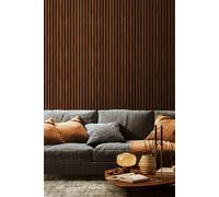 Hoopla Walls Wood Slat- Walnut 10m Wallpaper in Brown Hoopla Walls Brown 10m