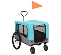 Hoopleep 2-in-1 Pet Bike Trailer and Jogging Stroller Blue Grey with Steel Frame Oxford Fabric Foldable Cart for Dog Cat Puppy Rabbit Outdoor Travel and Walk Safety Comfort