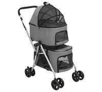Hoopleep 2-Layers Folding Dog Stroller Grey Oxford Fabric 83x48x97 cm with Mesh Canopy and Storage Basket for Outdoor Travel Walk Jog Mobility Safe Comfort