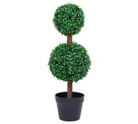 Hoopleep Artificial Boxwood Plant, Double Ball Shaped Green, 60 cm Tall, Weather-Resistant Polyethylene, Solid Eucalyptus Wood Stem, for Indoor & Outdoor Decor, Natural Texture