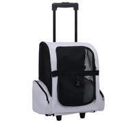 Hoopleep Foldable Multipurpose Pet Trolley Grey with Sturdy Metal Frame, Mesh Windows, Zippered Pockets, Lightweight Fabric Carrier for Dogs Cats Rabbits