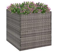 Hoopleep Garden Planter, Grey Poly Rattan Raised Bed, 80x80x80 cm Large Outdoor Flower & Vegetable Gardening Box with Steel Frame, Transparent Nylon Bag for Plants