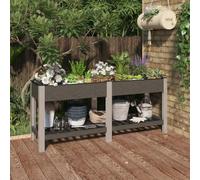 Hoopleep Garden Raised Bed with Shelf, Grey WPC Planter, 175x50x75 cm Outdoor Elevated Flower Box for Vegetables, Herbs, and Plants, Sturdy Steel Frame for Patio Gardening