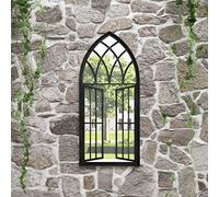 Hoopleep Large Outdoor Garden Mirror, Black Iron Frame 100 x 45 cm, Decorative Wall Mounted Accent for Patio, Yard, or Balcony, Expands Space & Brightens Dark Areas