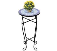 Hoopleep Mosaic Side Table Blue White 30cm Diameter Elegant Garden Table for Plants, Balcony, Patio, Sturdy Ceramic Coffee Table for Indoor Use