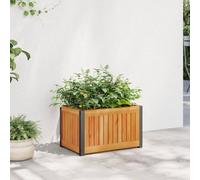 Hoopleep Solid Acacia Wood Garden Planter, 45x30x27.5 cm Raised Outdoor Flower Bed with Powder-Coated Steel Frame, Durable Gardening Box for Plants & Vegetables